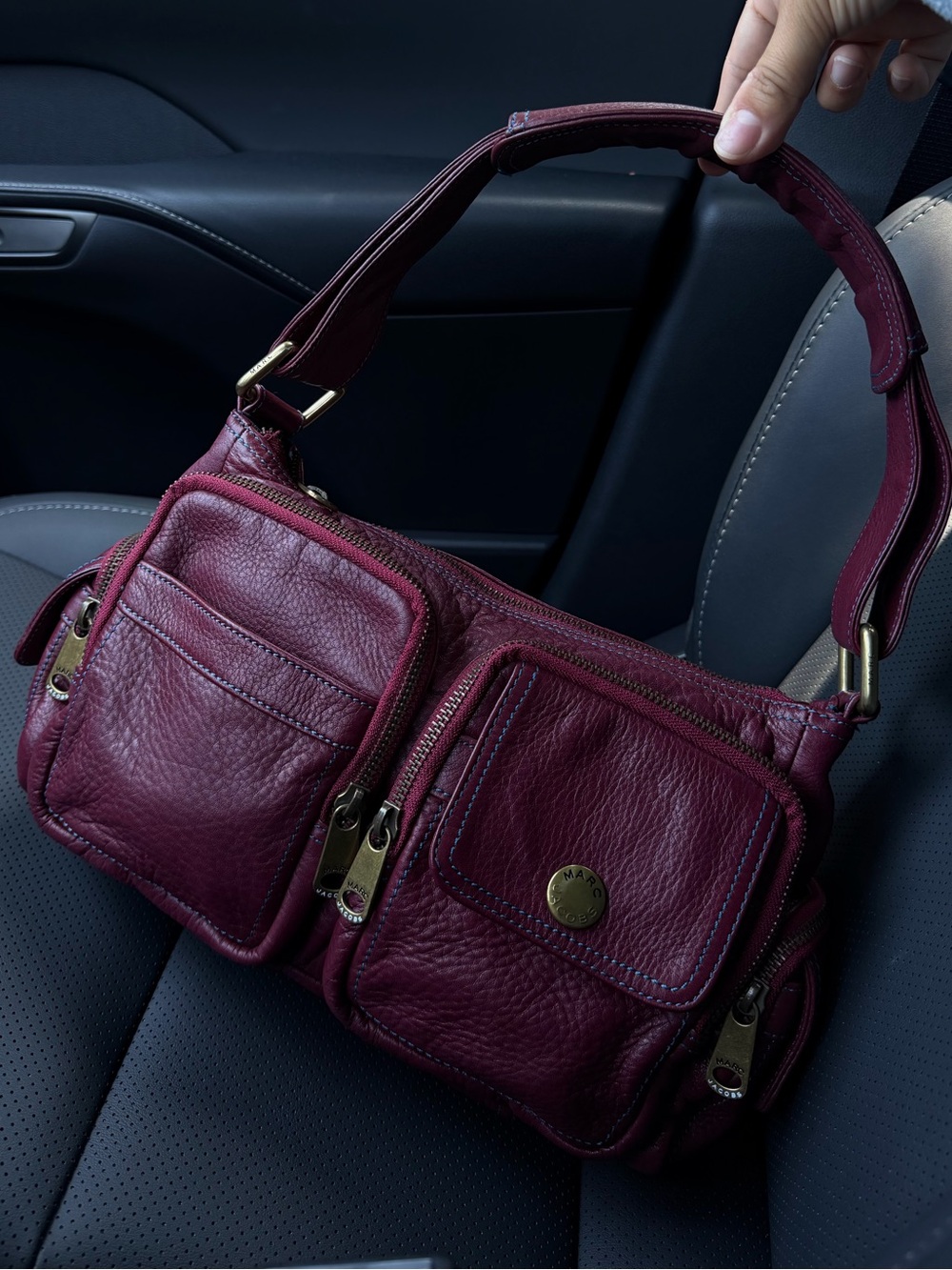 🍎🍎SOLD🍎🍎Marc Jacobs Y2K Burgundy Leather Multi Pocket Shoulder Bag Rare Archive